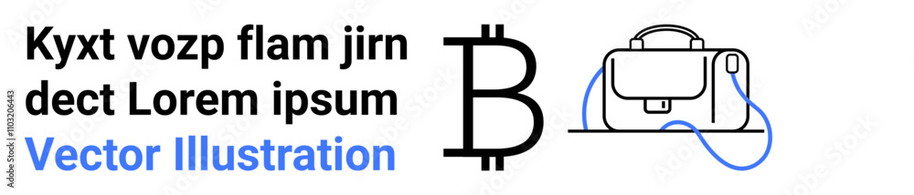 Handbag with strap, Bitcoin symbol, placeholder text in black and blue. Ideal for finance apps, digital currency, online wallets, modern business, fintech, educational resources, promotion. Landing Handbag with strap, Bitcoin symbol, placeholder text in black and blue. Ideal for finance apps, digital currency, online wallets, modern business, fintech, educational resources, promotion. Landing