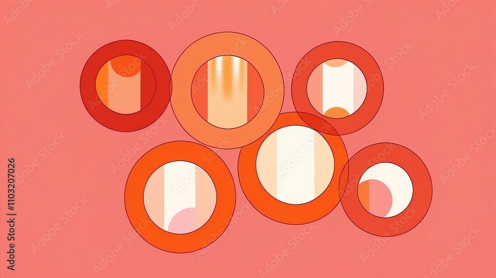Abstract shade of orange circles on pastel red background Abstract shade of orange circles on pastel red background