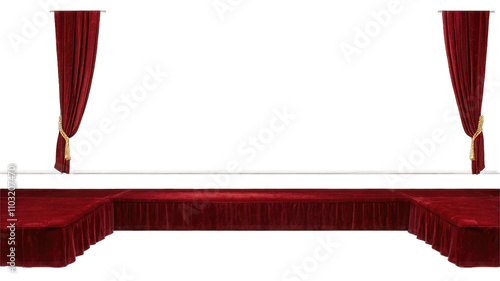 Red velvet stage with curtains, perfect for presentations or announcements transparent background