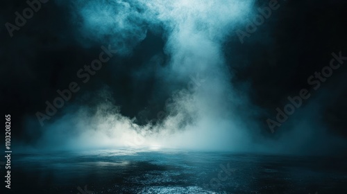 A mysterious foggy landscape with dramatic lighting and reflections.