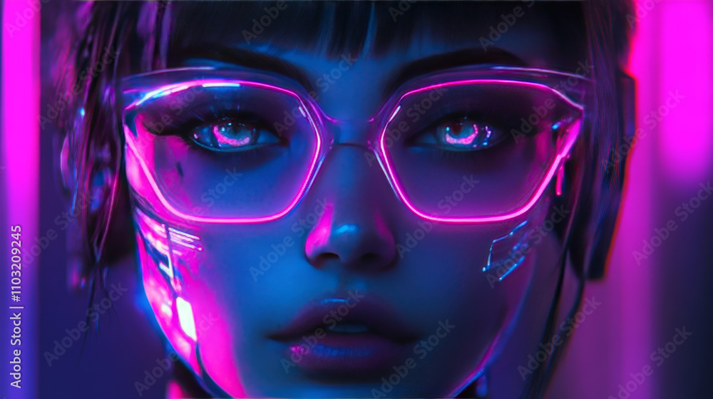 AI. Woman Cyborg head with artificial neural networks brain. Neon cyberpunk word in style 80th. Female robot face with computer artificial intelligence. Electronic Technology banner in 80th cyberpunk AI. Woman Cyborg head with artificial neural networks brain. Neon cyberpunk word in style 80th. Female robot face with computer artificial intelligence. Electronic Technology banner in 80th cyberpunk