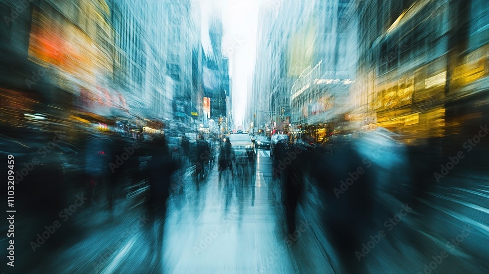 Blurry Urban Scene with Movement and City Lights in Background Blurry Urban Scene with Movement and City Lights in Background