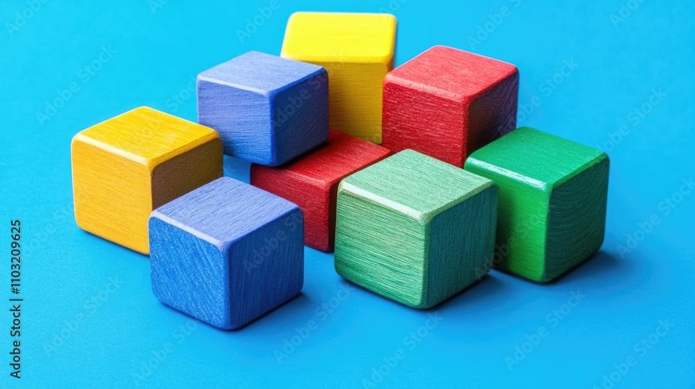 Obraz premium Wooden Blocks on Blue Surface