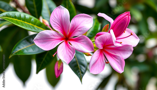 Nerium, oleander or rosebay with pink bud, flowers highlighted by white isolated highlighted by white, png