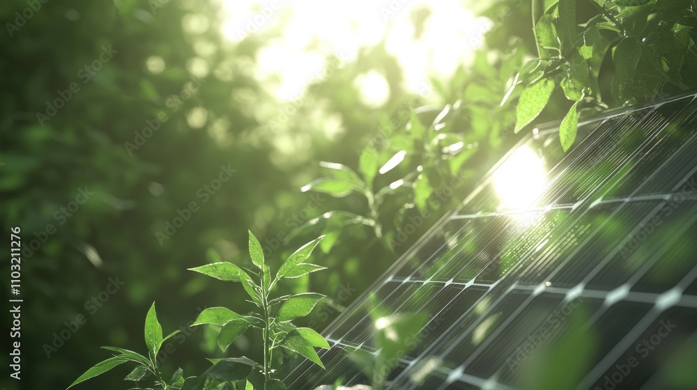 Harnessing Sunlight: Solar Panel in Lush Greenery Harnessing Sunlight: Solar Panel in Lush Greenery
