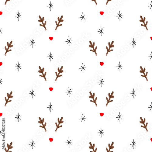 Playful Christmas pattern with reindeer antlers, red noses