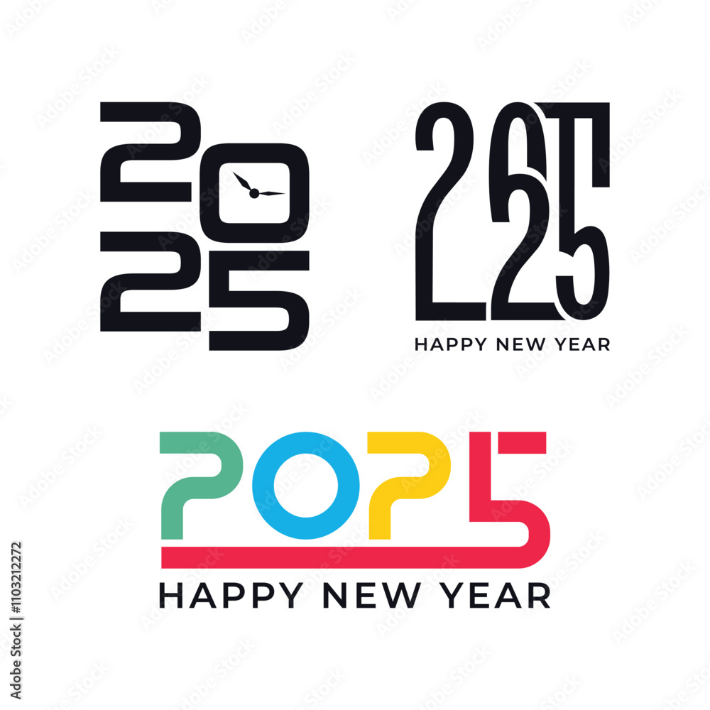 2025 Happy New Year Typography Design Template, 2025 lettering design 2025 Happy New Year Typography Design Template, 2025 lettering design