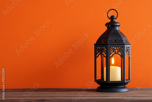 Islamic ramadan kareem celebration lantern with beautiful bokeh lights in the background.