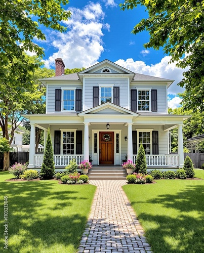 Charming Two-Story Family Home with Lush Garden and Inviting Porch
