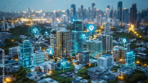 Wallpaper Mural Building design concept. Engineering of autonomous system of smart building. Drafting of communications of house. Project development of apartment house. Architectural drawing, blueprint of facade. Torontodigital.ca