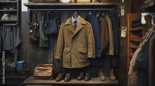 "Clothing and Accessories Flat Lay: Sweater, Coat, Boots, and Pampas Grass"