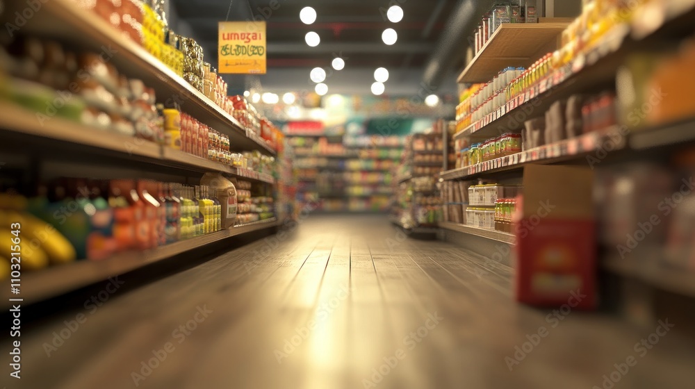 Naklejka premium Grocery Store Aisles: A Visual Journey Through Supermarket Shelves