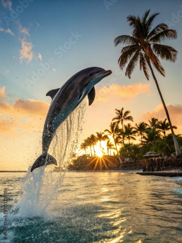 Dolphin jumping in tropical sea photo