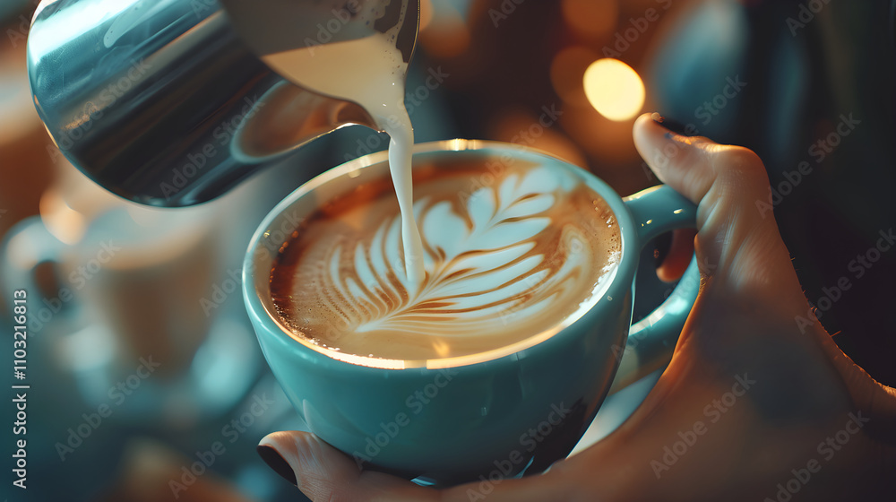 Skilled Barista Showcasing Expertise in Latte Art at Modern Café Skilled Barista Showcasing Expertise in Latte Art at Modern Café