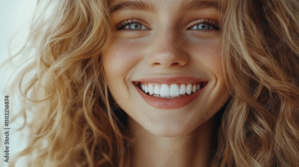A close-up portrait of a smiling woman with curly hair, radiating joy and positivity. A close-up portrait of a smiling woman with curly hair, radiating joy and positivity.