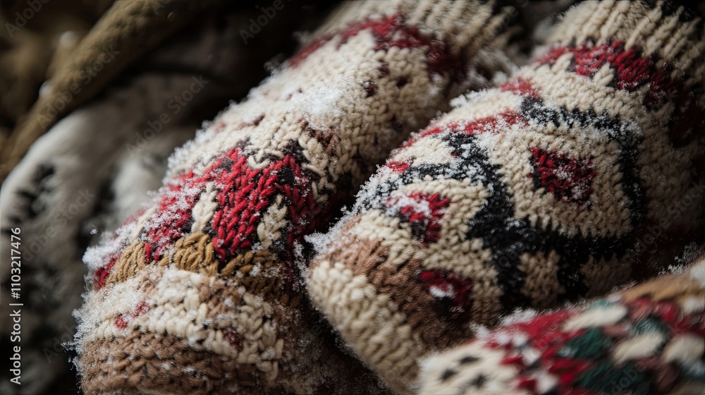 Snow Covered Knitted Winter Gloves Patterned Snow Covered Knitted Winter Gloves Patterned