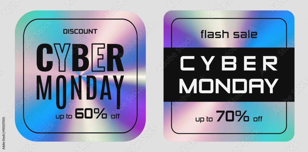 Cyber Monday promotion template in set for banner, feed, background and ads. Trendy contemporary sticker style. Vector illustration Cyber Monday promotion template in set for banner, feed, background and ads. Trendy contemporary sticker style. Vector illustration