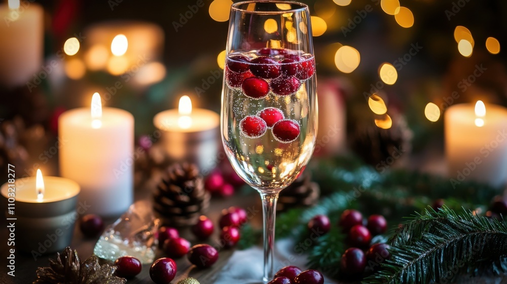 Christmas-themed drink concept with a glass of sparkling digital Christmas-themed drink concept with a glass of sparkling digital