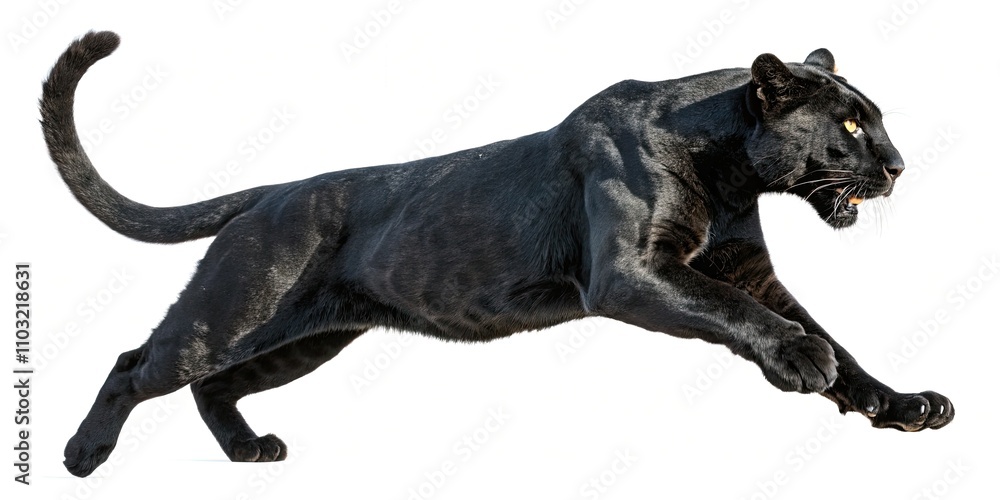 Dynamic Black Panther in Mid-Jump Against a Pure White Background for Wildlife Photography Enthusiasts Dynamic Black Panther in Mid-Jump Against a Pure White Background for Wildlife Photography Enthusiasts