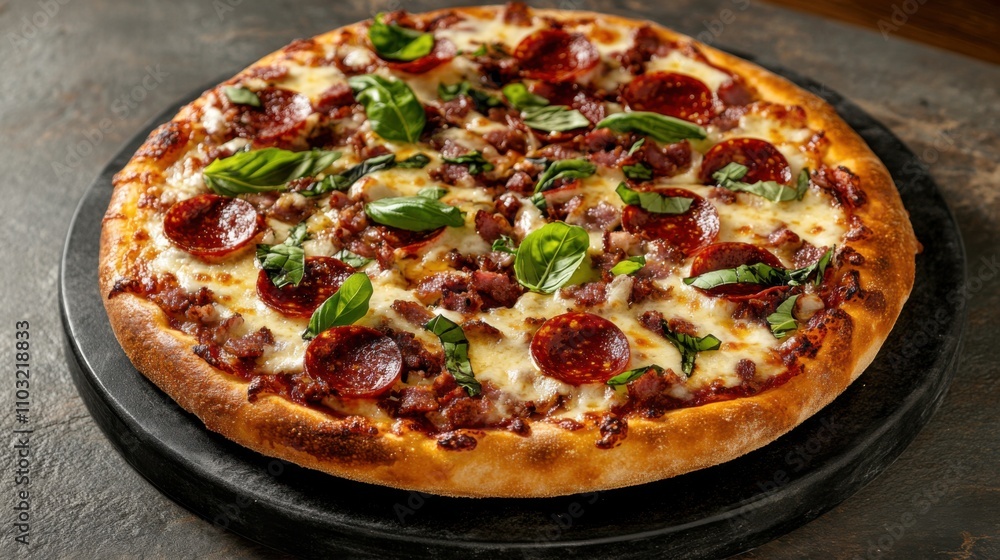 Close-up shot of a delicious pizza with melted cheese, digital Close-up shot of a delicious pizza with melted cheese, digital