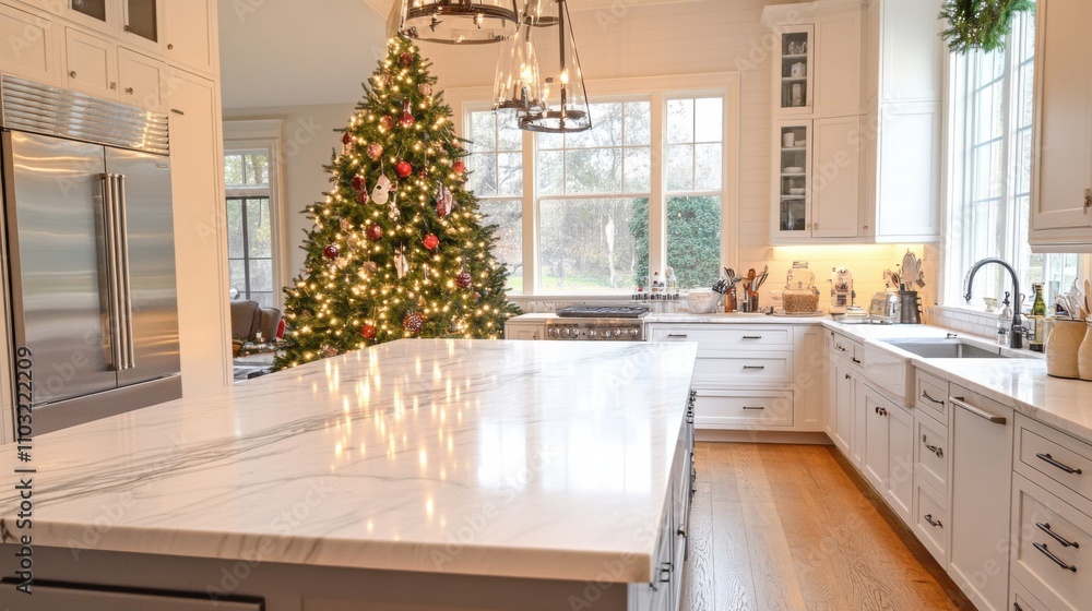 White marble countertop christmas kitchen tree. digital White marble countertop christmas kitchen tree. digital