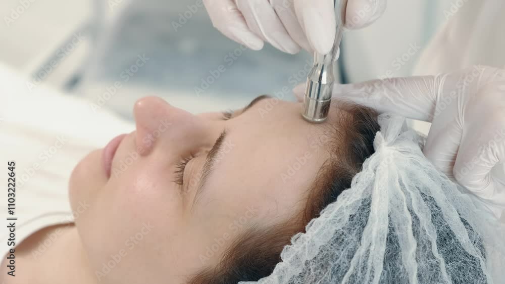 This is a detailed closeup of a microneedling procedure aimed at enhancing skin rejuvenation and overall health This is a detailed closeup of a microneedling procedure aimed at enhancing skin rejuvenation and overall health
