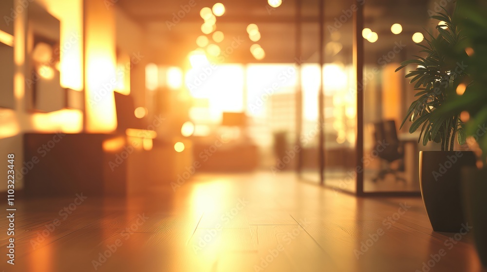 Blurred empty open space office. Abstract light bokeh at office interior background for design. Blurred empty open space office. Abstract light bokeh at office interior background for design.