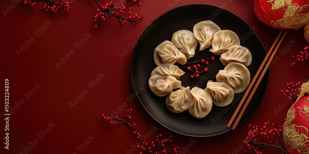 Festive Dumplings and Red Table Setting Festive Dumplings and Red Table Setting