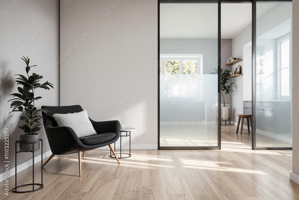 Fototapeta premium Modern Minimalist Interior Design with Glass Separation and Natural Light