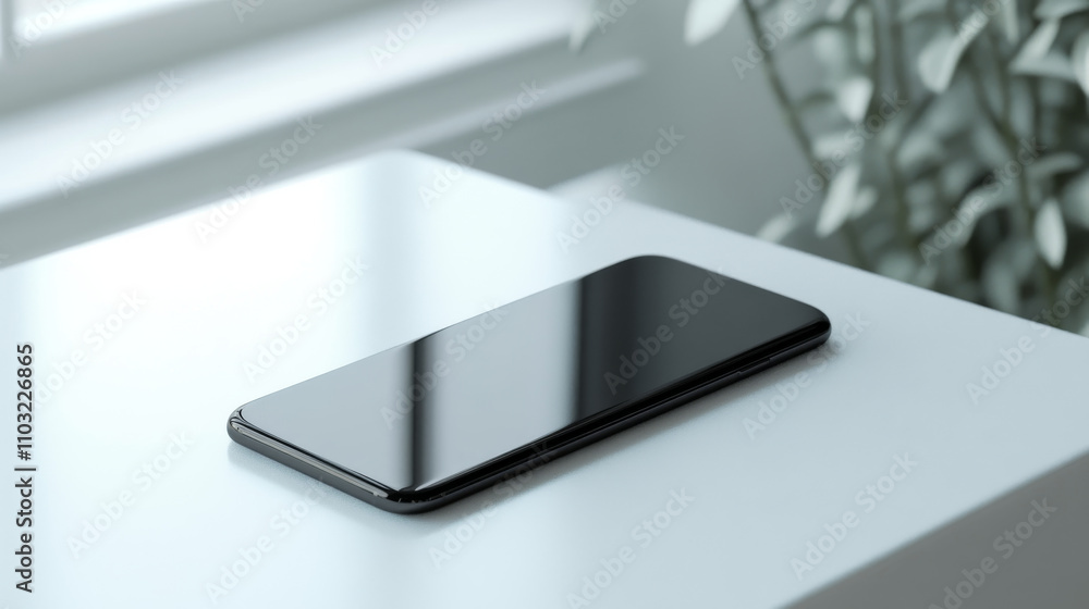 Beautiful modern abstract black smart phone on white table. Perspective view. Realistic vector. Smartphone with touchscreen mockup. Beautiful modern abstract black smart phone on white table. Perspective view. Realistic vector. Smartphone with touchscreen mockup.