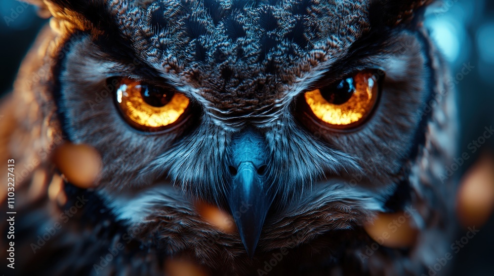 A captivating close-up of an owl’s face exhibiting fierce amber eyes and powerful features, reflecting the fierce beauty and wild nature found in avian wildlife. A captivating close-up of an owl’s face exhibiting fierce amber eyes and powerful features, reflecting the fierce beauty and wild nature found in avian wildlife.