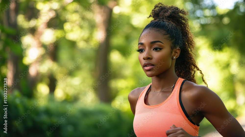 African ahtlatic woman jogging exercise in morning at park. African ahtlatic woman jogging exercise in morning at park.