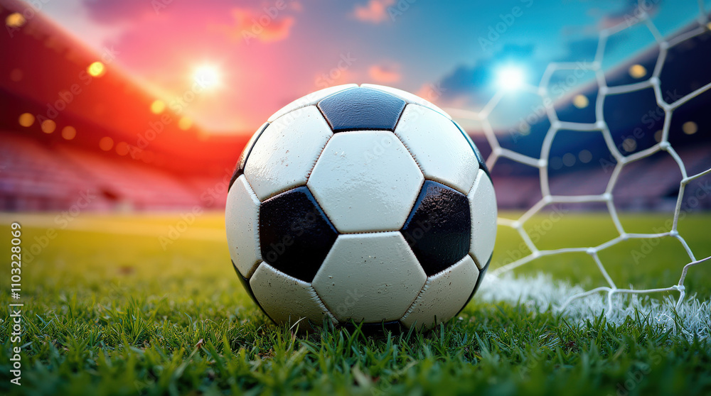 Fototapeta premium Dynamic Soccer Ball Image with Vibrant Colorful Background for Sports and Art Concepts