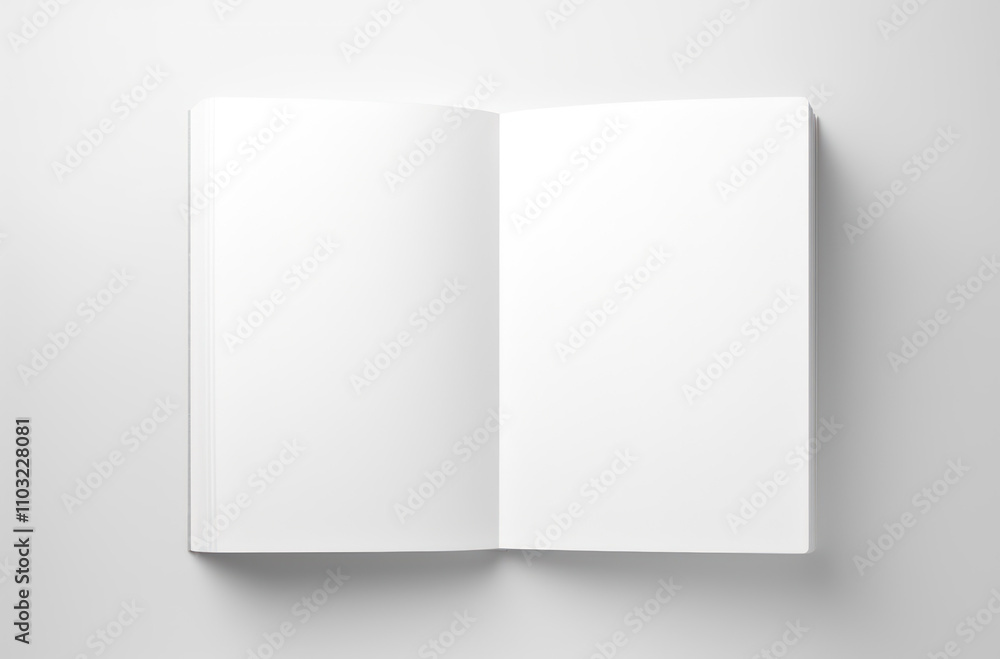 Blank Open Notebook on a White Surface Ready for Creativity and Ideas with Empty Pages for Writing, Drawing, or Planning in a Minimalist Style Blank Open Notebook on a White Surface Ready for Creativity and Ideas with Empty Pages for Writing, Drawing, or Planning in a Minimalist Style