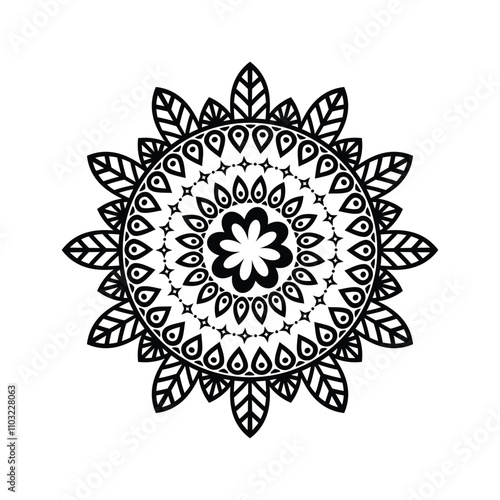 White, Golden, and Black Luxury Mandala Design on Black Background 