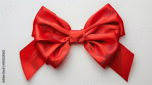 A vibrant red ribbon with a perfectly tied bow, isolated on a clean white background, symbolizing celebration, gift-giving, and festive occasions