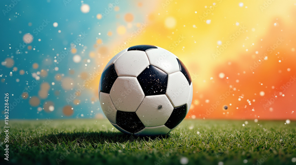 Dynamic Soccer Ball Image with Vibrant Colorful Background for Sports and Art Concepts Dynamic Soccer Ball Image with Vibrant Colorful Background for Sports and Art Concepts