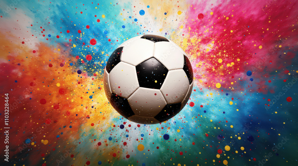 Naklejka premium Dynamic Soccer Ball Image with Vibrant Colorful Background for Sports and Art Concepts