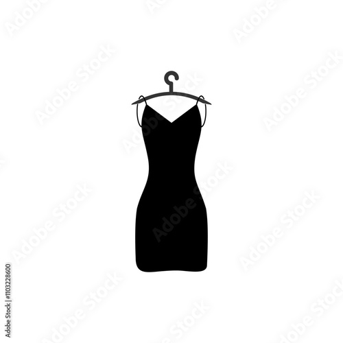 Simple icon dress. Black dress  isolated on white background.