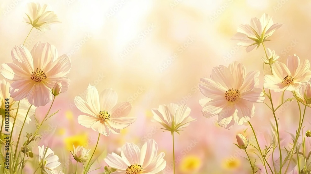 pale yellow flowers bathed in the sun, background pink gradual change white, clean background, illustration, dreamy, there is a warm and beautiful atmosphere. high definition photos. pale yellow flowers bathed in the sun, background pink gradual change white, clean background, illustration, dreamy, there is a warm and beautiful atmosphere. high definition photos.