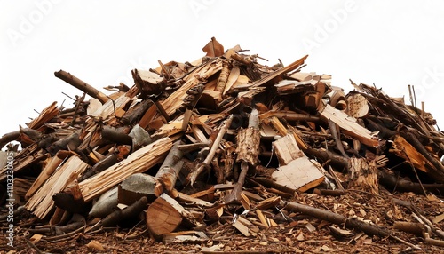 A large pile of wood debris showcasing natural textures and earthy colors.