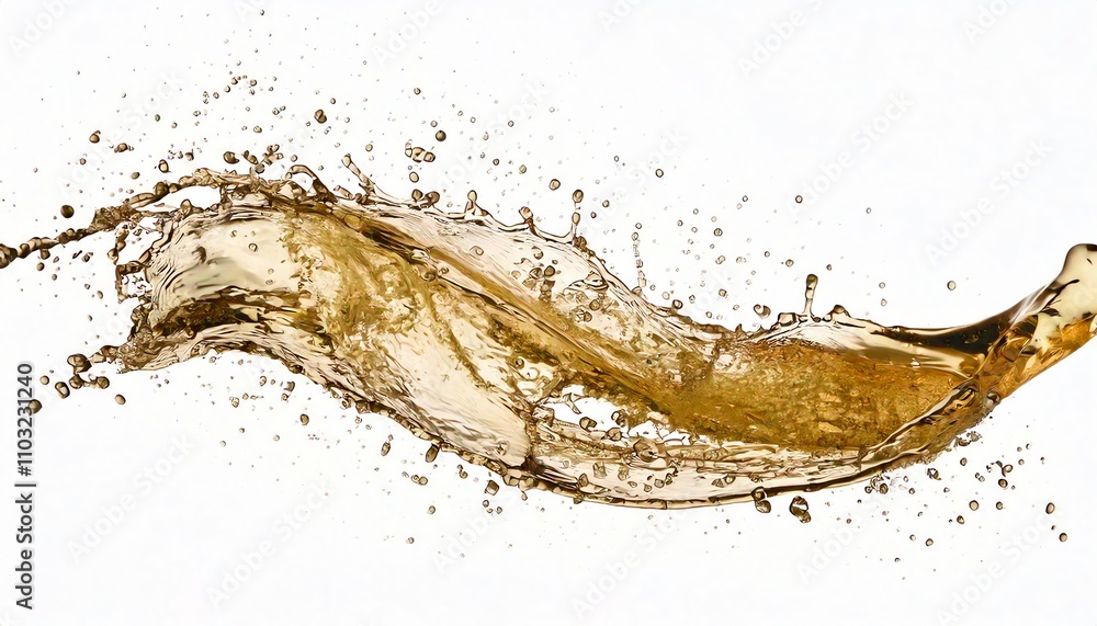 Obraz premium Dynamic splash of golden liquid against a white background, showcasing motion and energy.