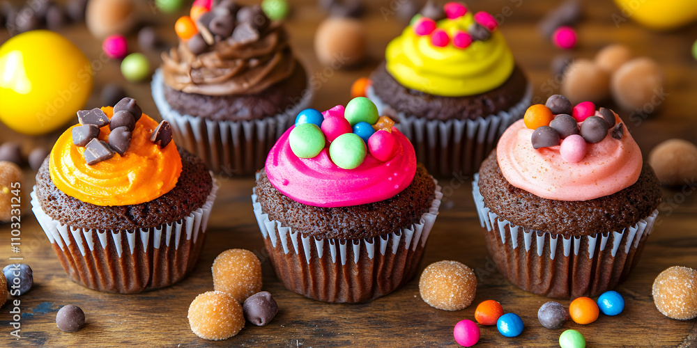 Delicious Chocolate Cupcakes with Colorful Candy Toppings