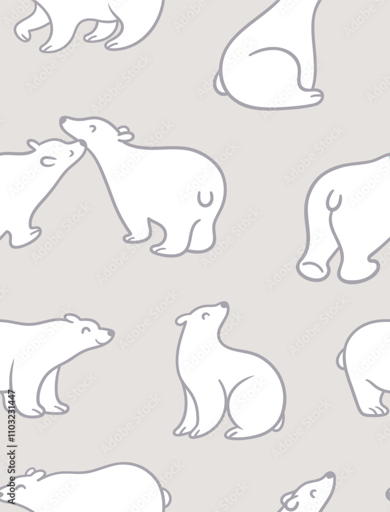 Fototapeta premium Pattern design. White polar bears in lines isolated on grey background
