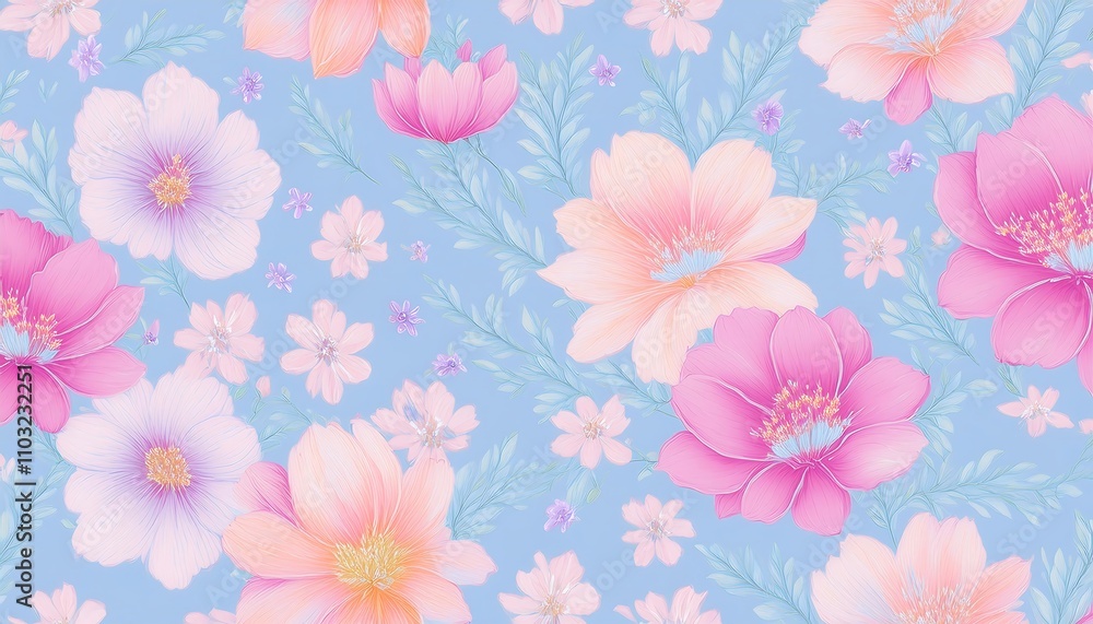 Seamless Floral Pattern with Pink Flowers - Vector Design for Wallpaper, Textile, and Decoration Seamless Floral Pattern with Pink Flowers - Vector Design for Wallpaper, Textile, and Decoration
