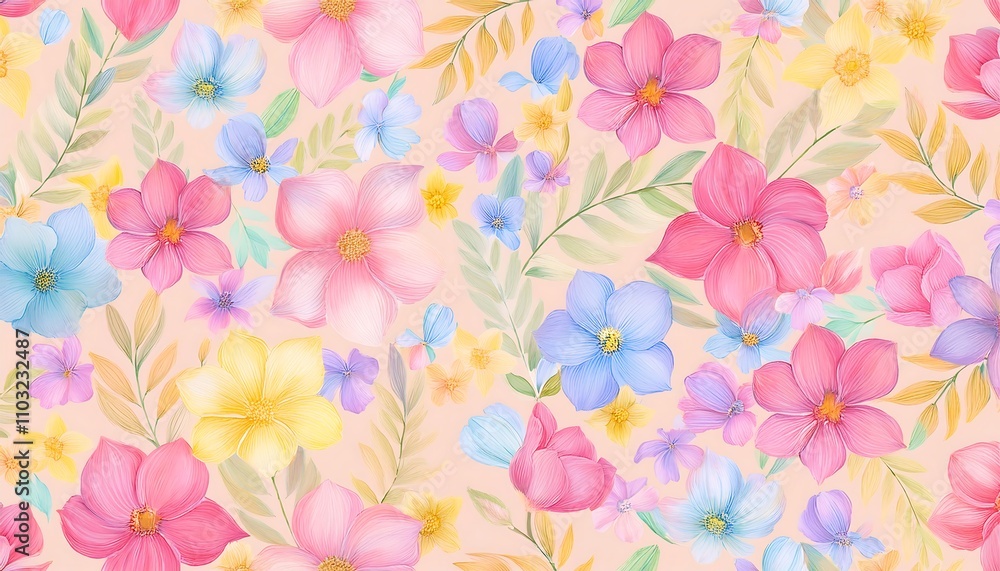 Seamless Floral Pattern with Pink Flowers - Vector Design for Wallpaper, Textile, and Decoration Seamless Floral Pattern with Pink Flowers - Vector Design for Wallpaper, Textile, and Decoration