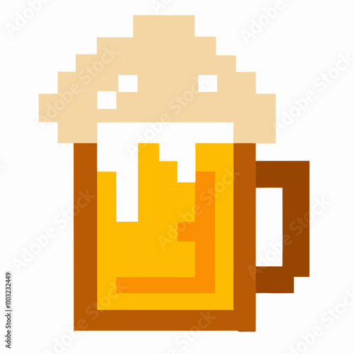 Pixel Art Beer Mug with Foam Retro 8 Bit Style Icon for Beverage and Bar Themed Designs