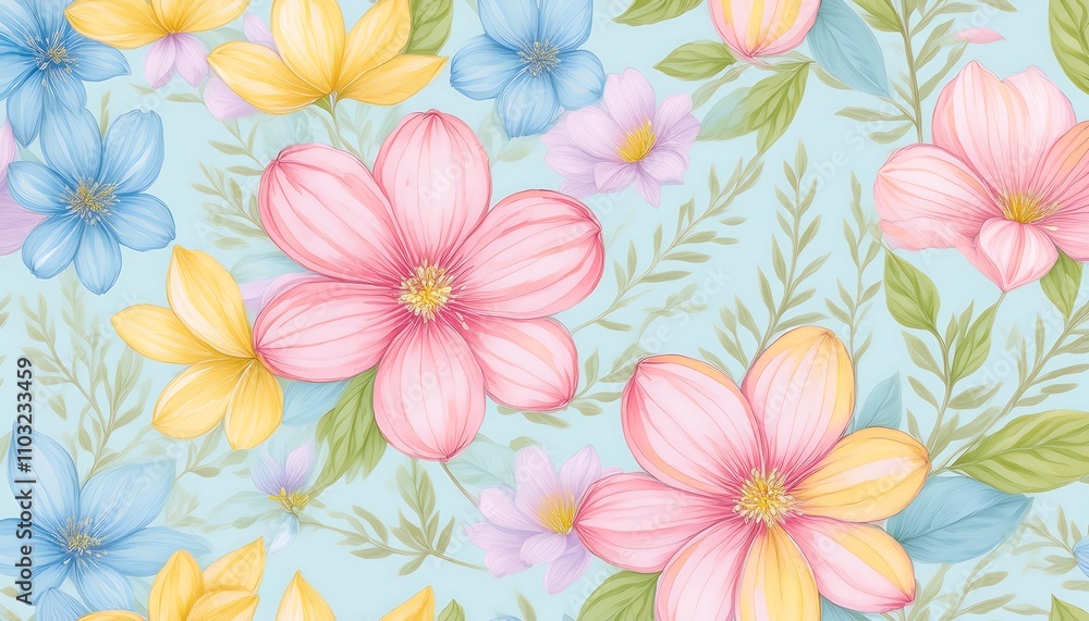 custom made wallpaper toronto digitalSeamless Floral Pattern with Pink Flowers - Vector Design for Wallpaper, Textile, and Decoration