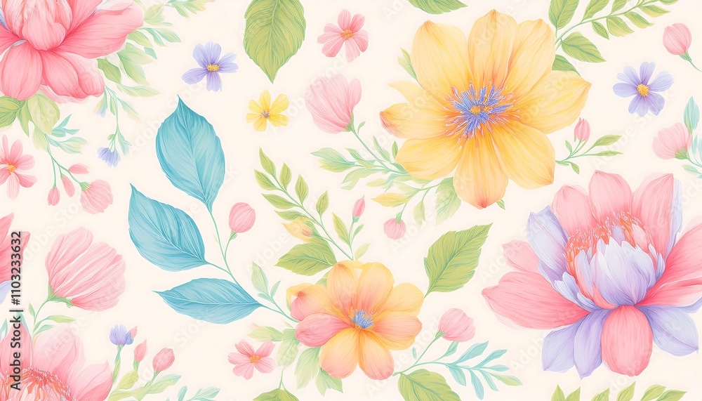 Fototapeta premium Seamless Floral Pattern with Pink Flowers - Vector Design for Wallpaper, Textile, and Decoration