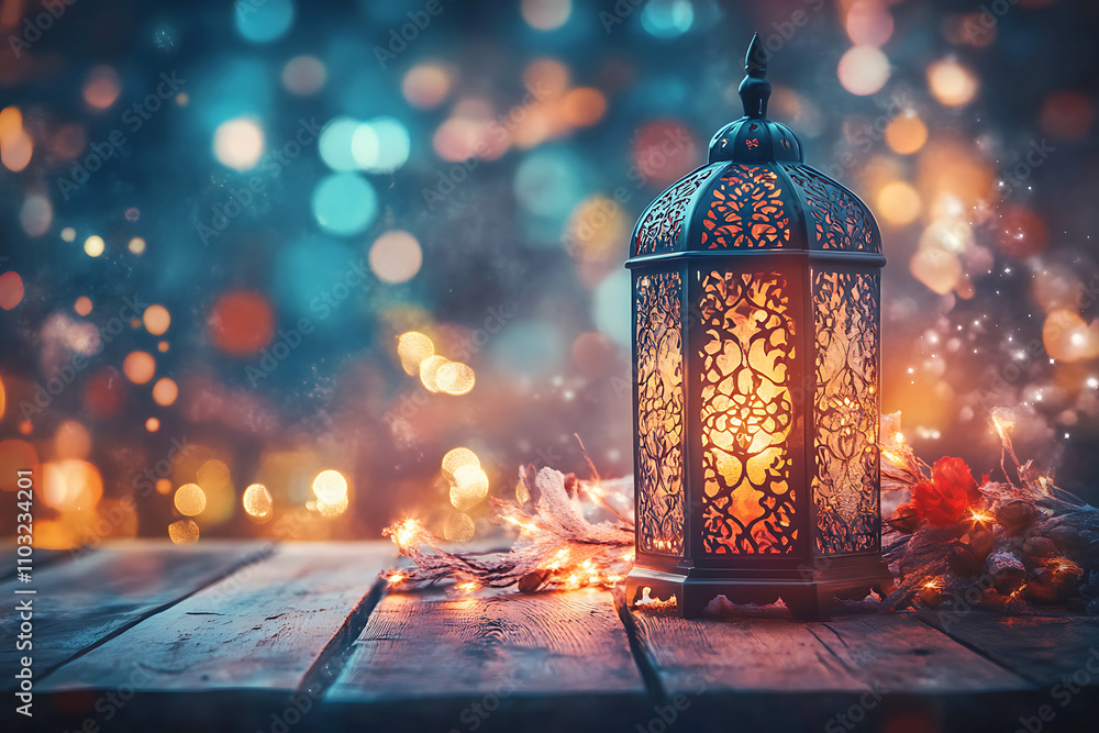 Islamic ramadan kareem celebration lantern with beautiful bokeh lights in the background. Islamic ramadan kareem celebration lantern with beautiful bokeh lights in the background.